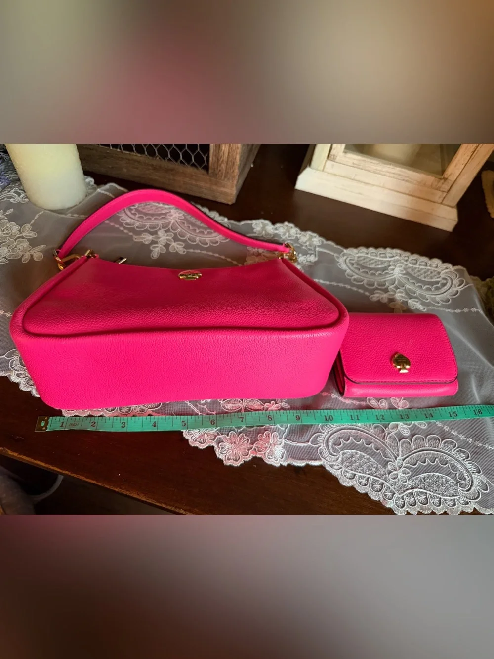 kate spade New York Hot Pink Pebbled Leather Shoulder Bag with Matching Wallet